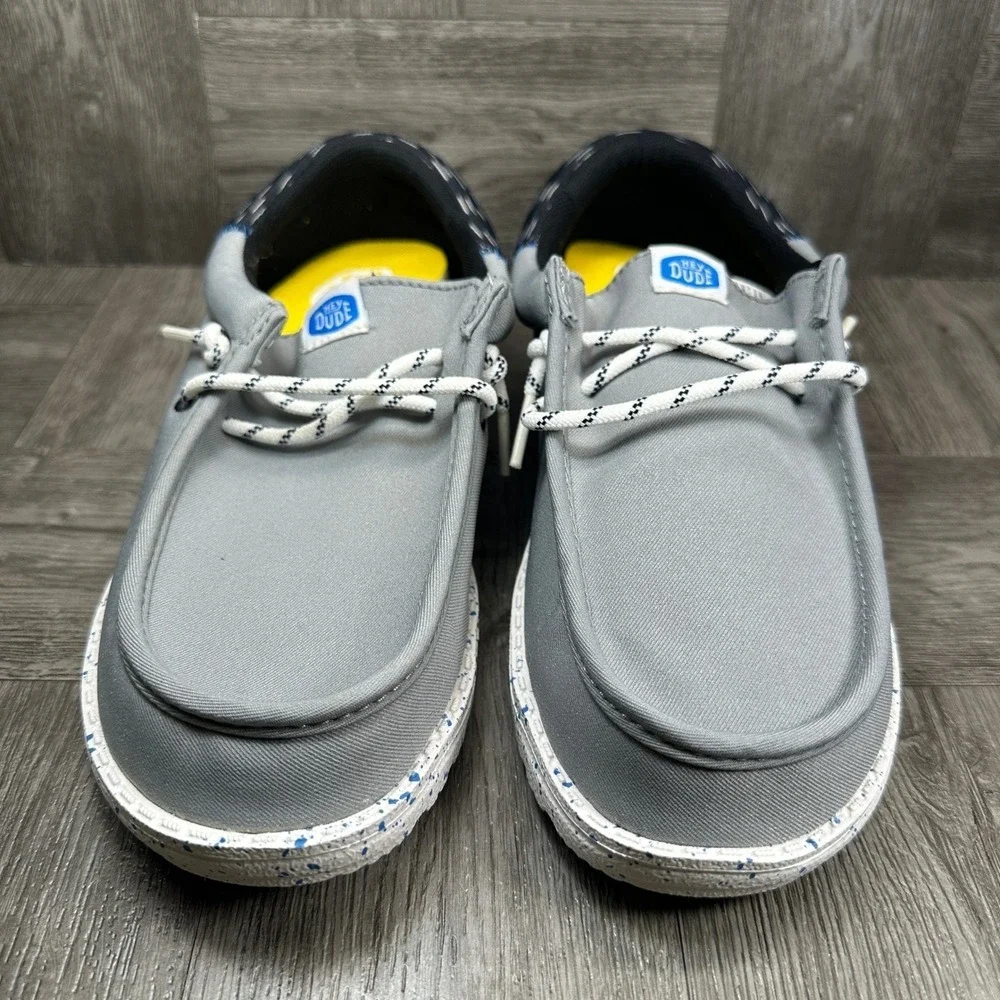 Hey Dude Wally Funk Kids J5 Grey Multi Jersey Jacquard Loafers 44184-1PO NEW